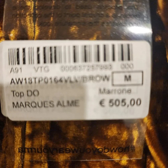 Marques Almeida Velvet Cut-Out Top, NWT, Brown/Gold, Size M - Picture 4 of 4